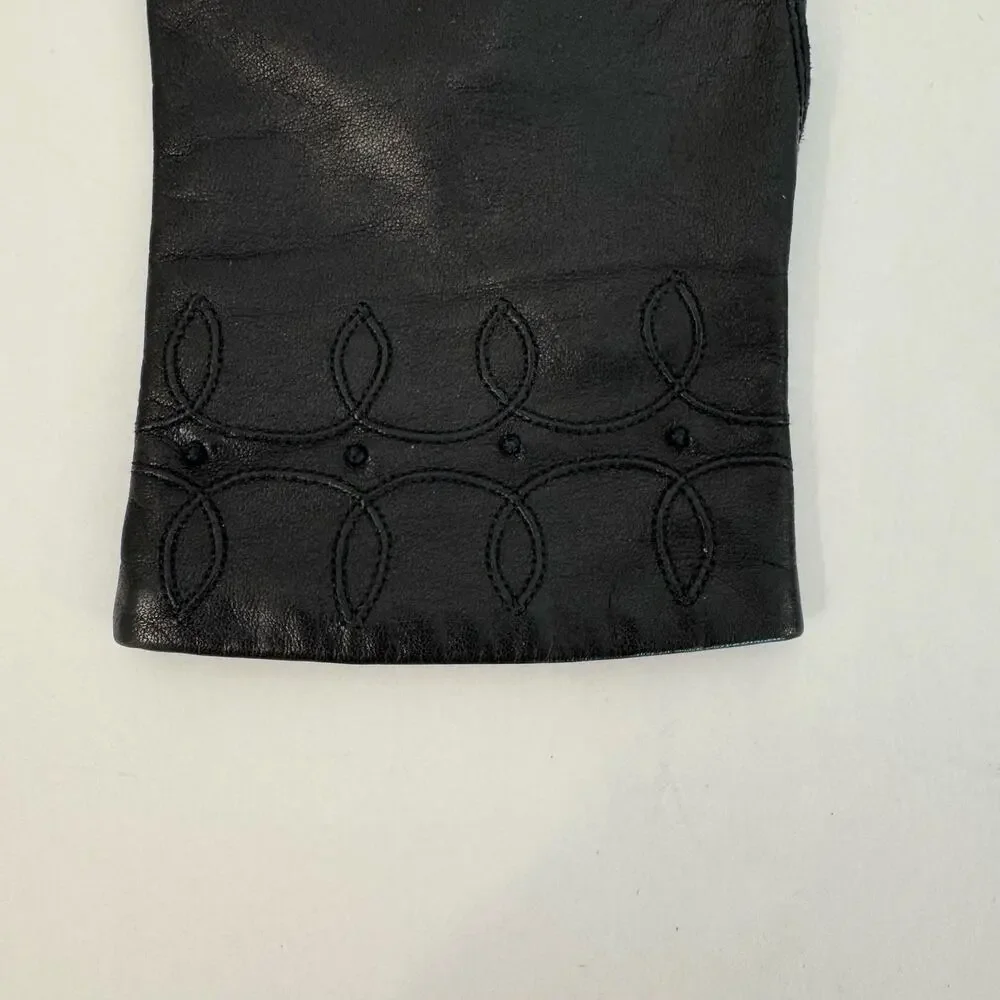 Fownes Vintage Black Leather Gloves with Antron Nylon Lining Women’s Size 7